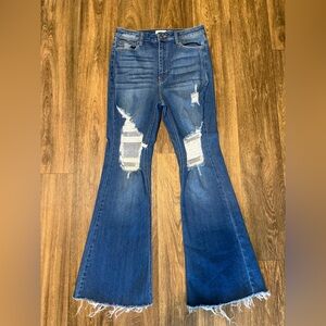 Cello Distressed High Rise Flare Jeans